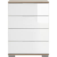 NACHTKÄSTCHEN in Weiß, Eichefarben  - Eichefarben/Alufarben, Design, Glas/Holzwerkstoff (52/74/38cm) - Carryhome