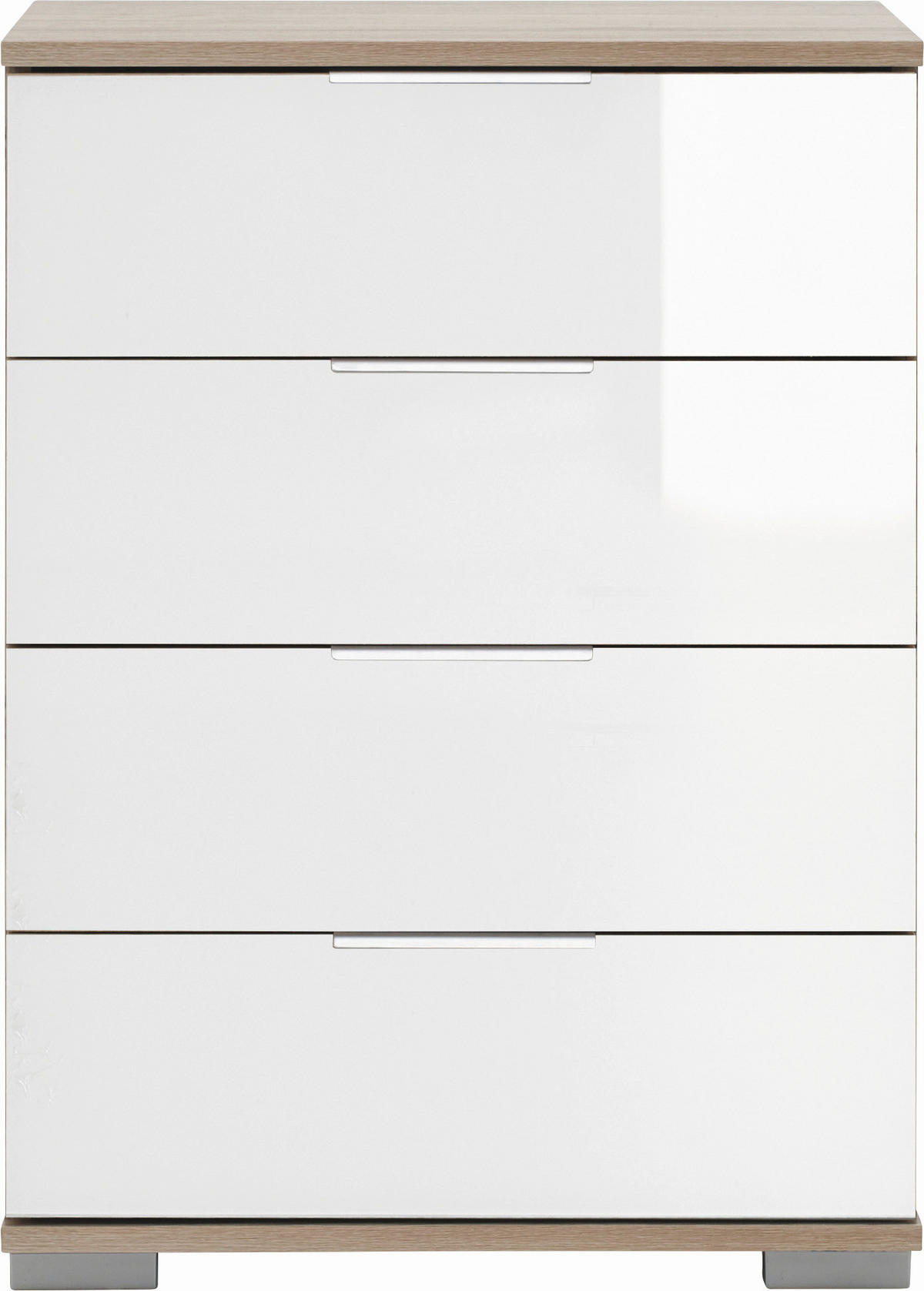 NACHTKÄSTCHEN in Weiß, Eichefarben  - Eichefarben/Alufarben, Design, Glas/Holzwerkstoff (52/74/38cm) - Carryhome