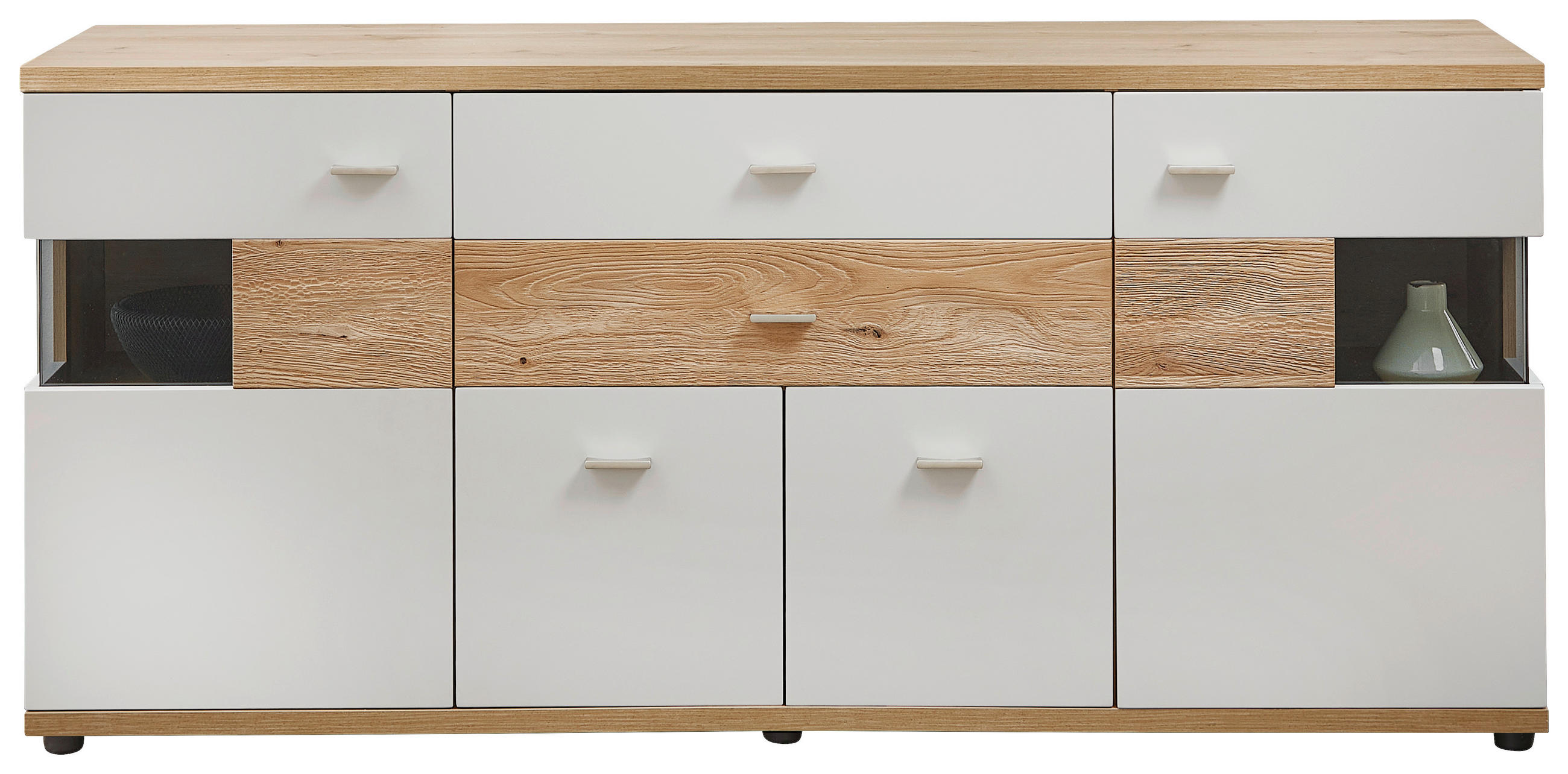 SIDEBOARD Hellgrau, Eiche Artisan, Wildeiche  174/77/48 cm  - Wildeiche/Hellgrau, Design, Glas/Holz (174/77/48cm) - Novel