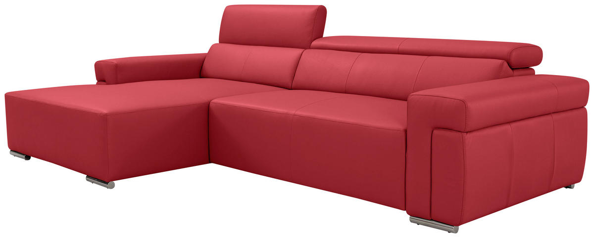 Ecksofa inkl. Funktion DUA Rot Echtleder  - Chromfarben/Rot, Design, Leder/Metall (170/293cm) - Novel