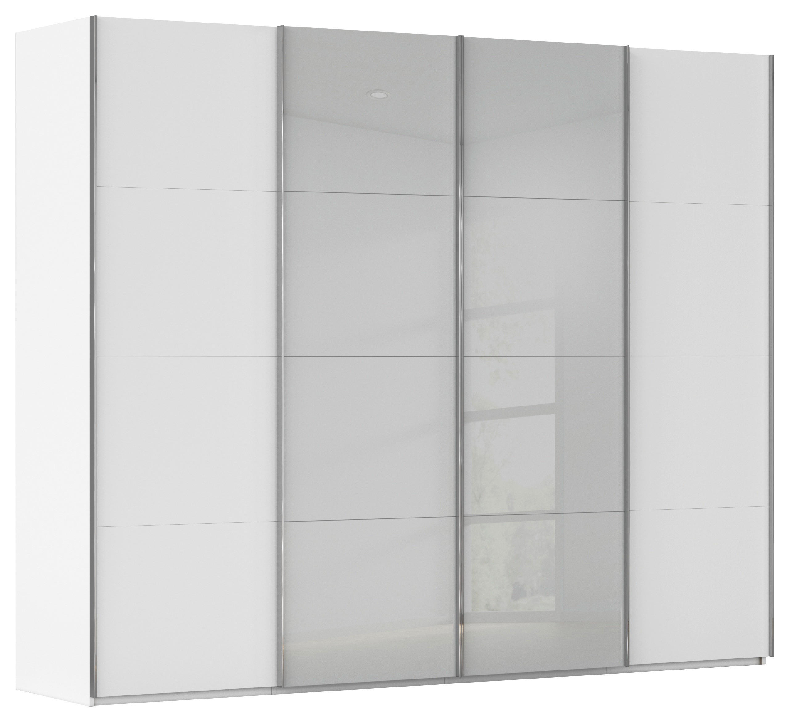 SCHWEBETÜRENSCHRANK 271/223/68 cm 4-türig Grau, Weiß  - Chromfarben/Weiß, KONVENTIONELL, Glas/Holzwerkstoff (271/223/68cm) - Novel