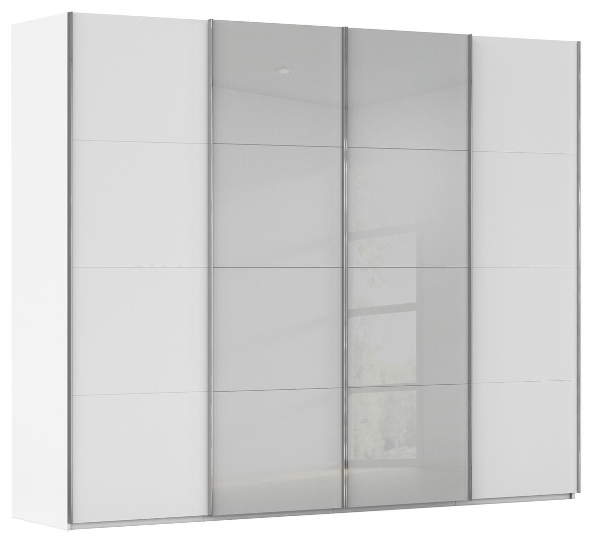 SCHWEBETÜRENSCHRANK 271/223/68 cm 4-türig Grau, Weiß  - Chromfarben/Weiß, KONVENTIONELL, Glas/Holzwerkstoff (271/223/68cm) - Novel