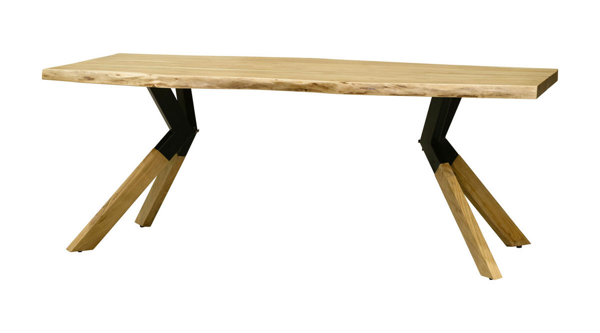 ESSTISCH 200/100/76 cm Echtholz  Holz, Metall rechteckig Naturfarben  - Schwarz/Naturfarben, LIFESTYLE, Holz/Metall (200/100/76cm) - Landscape