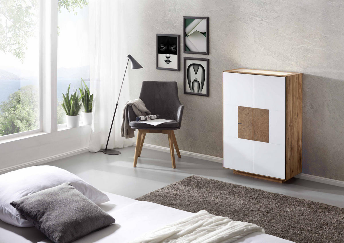 SCHUHSCHRANK Asteiche massiv Weiß, Eichefarben  - Eichefarben/Weiß, MODERN, Glas/Holz (72/112/37cm) - Linea Natura