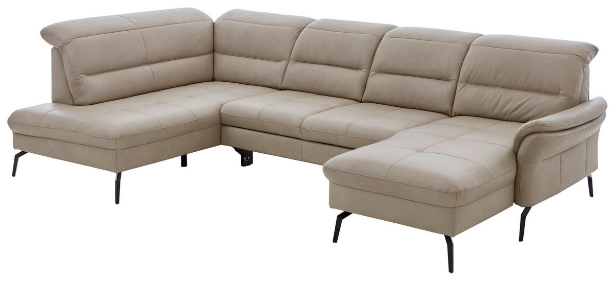 WOHNLANDSCHAFT in Echtleder Beige  - Beige/Schwarz, Design, Leder/Metall (206/336/181cm) - Beldomo Speed
