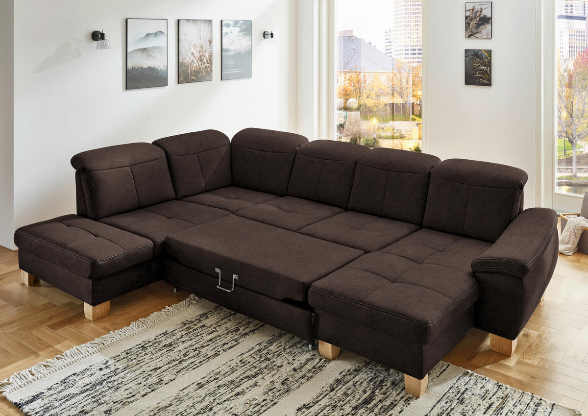 WOHNLANDSCHAFT in Mikrofaser Dunkelbraun  - Wildeiche/Dunkelbraun, Konventionell, Holz/Textil (243/343/185cm) - Voleo
