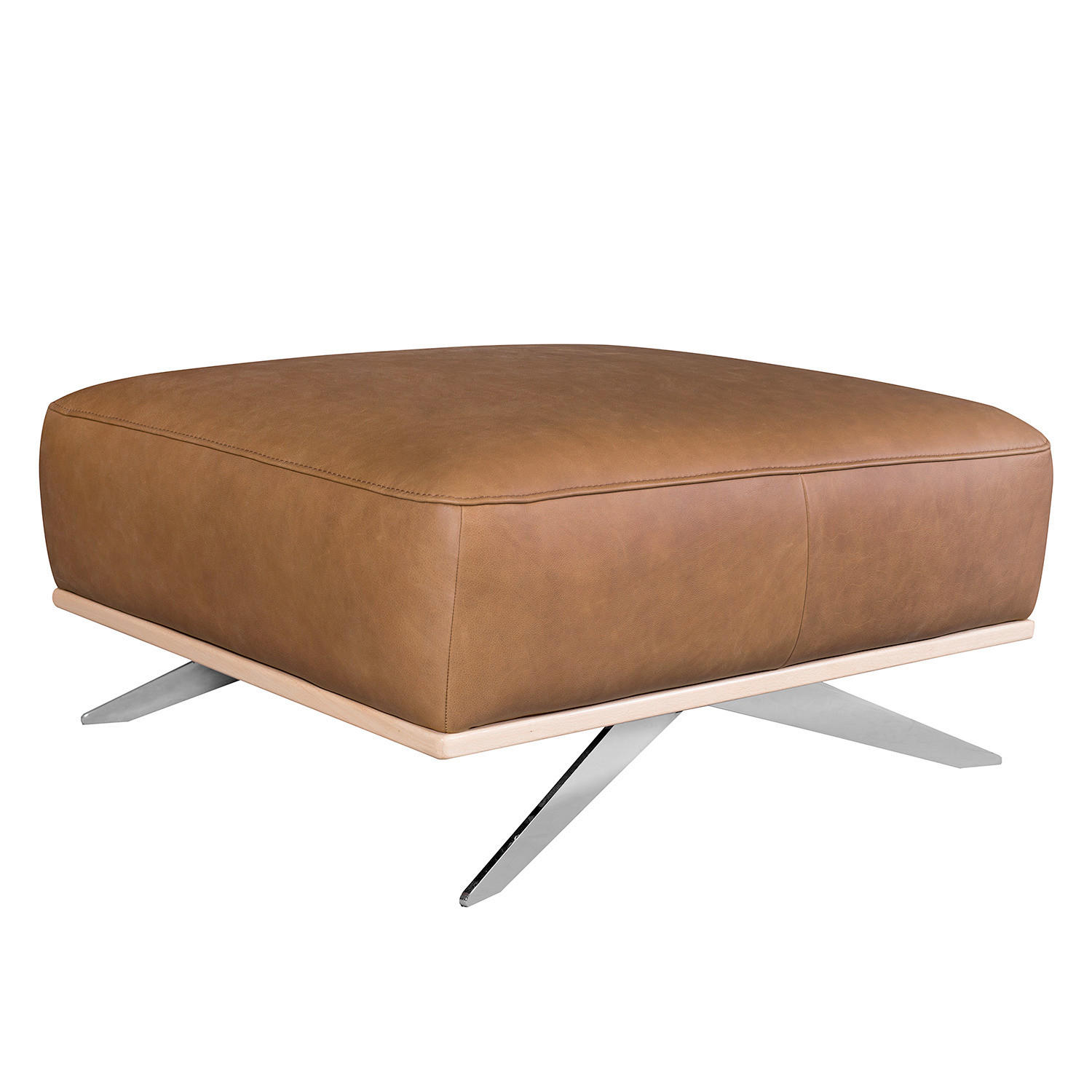 HOCKER Echtleder Cognac  - Chromfarben/Cognac, Design, Leder/Metall (95/46/80cm) - Livetastic