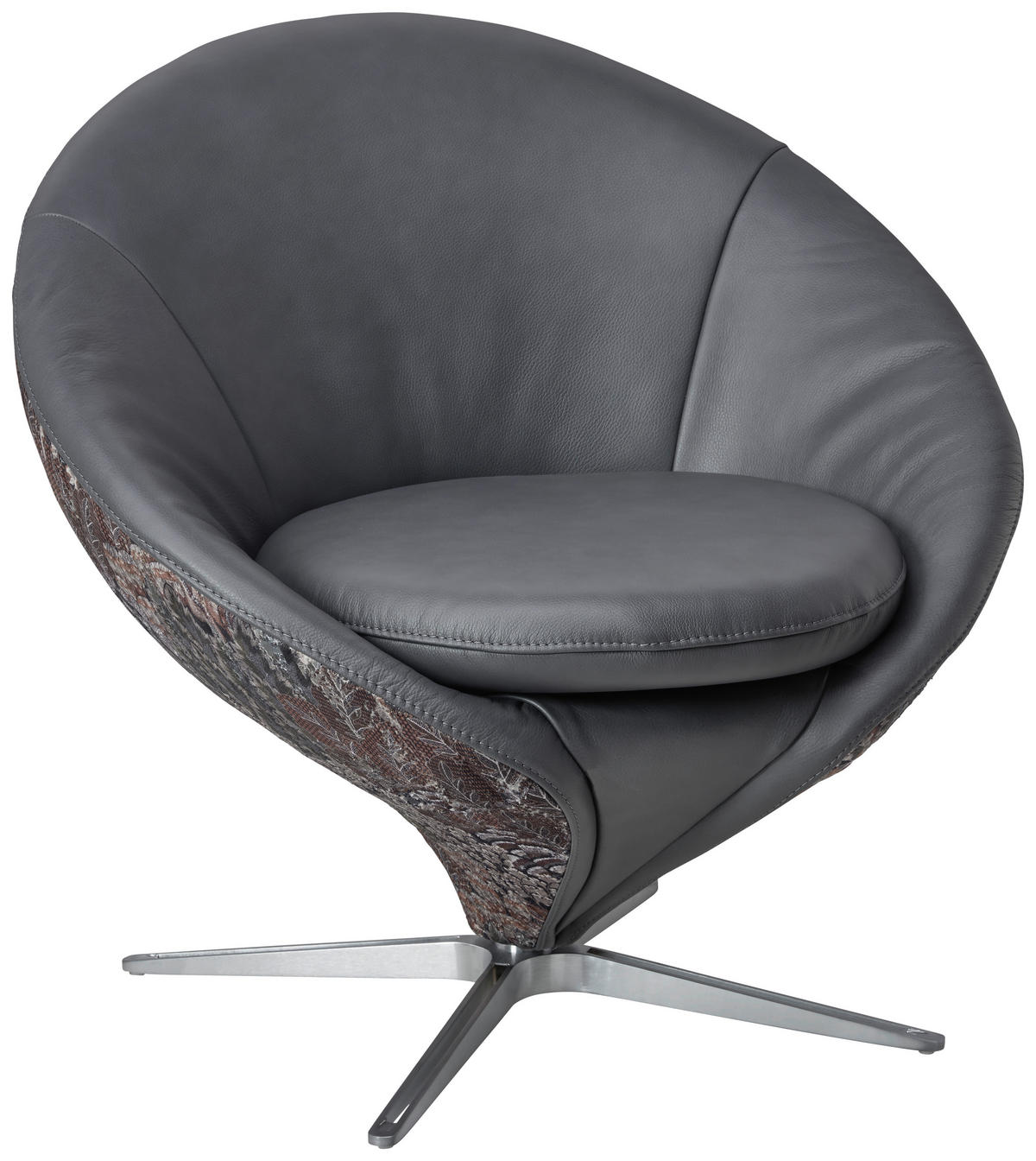 SESSEL in Jacquard Kombination Echtleder/Stoff Grau  - Grau/Nickelfarben, Design, Leder/Textil (84/81/79cm) - Koinor