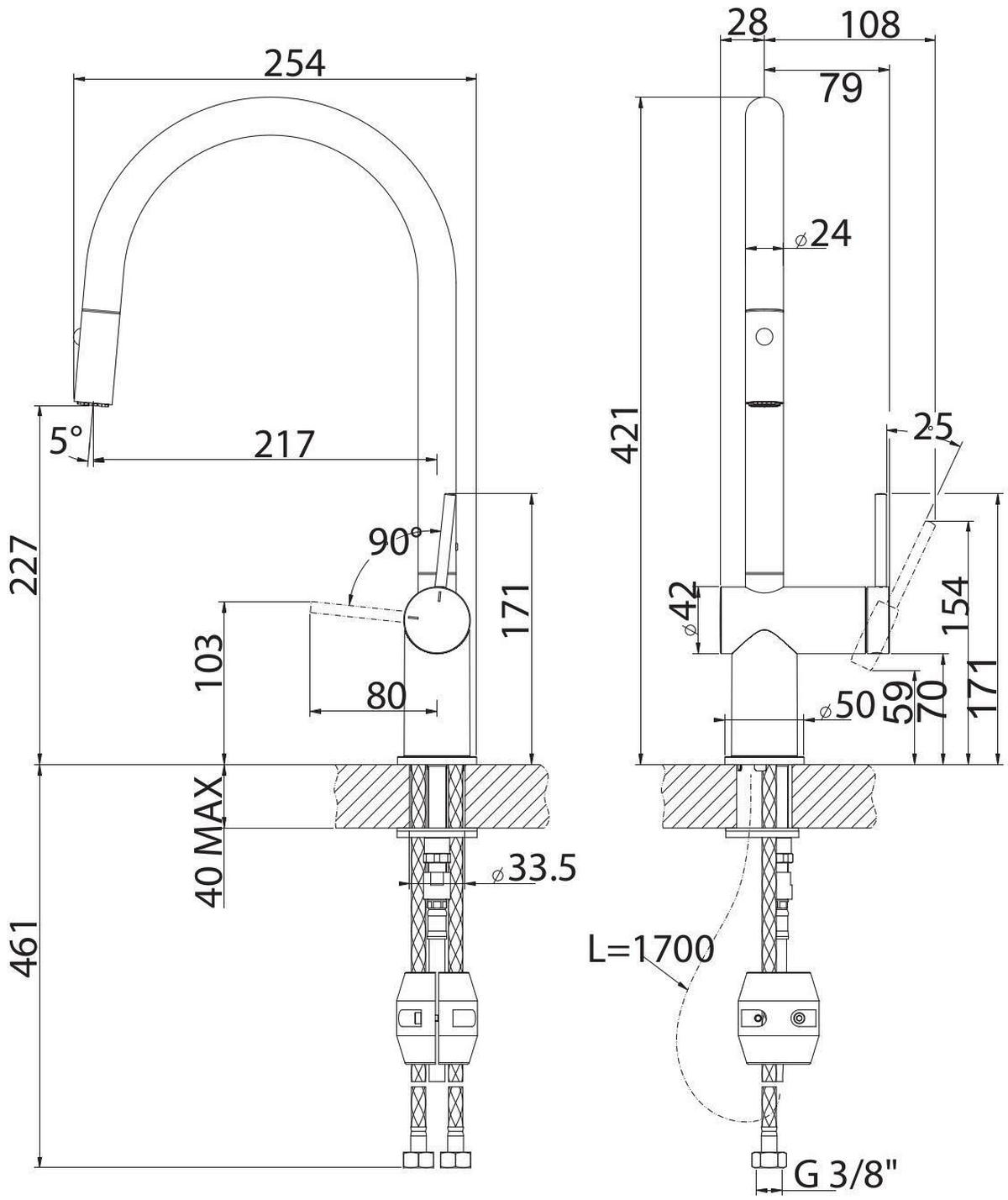 KÜCHENARMATUR - Schwarz, Basics, Metall (25,4/42,1/13,6cm) - HKT