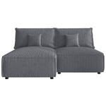 ECKSOFA Grau Cord Zierkissen, Rückenkissen, Schlaffunktion, Rücken echt  - Schwarz/Grau, MODERN, Kunststoff/Textil (153/200cm) - Xora