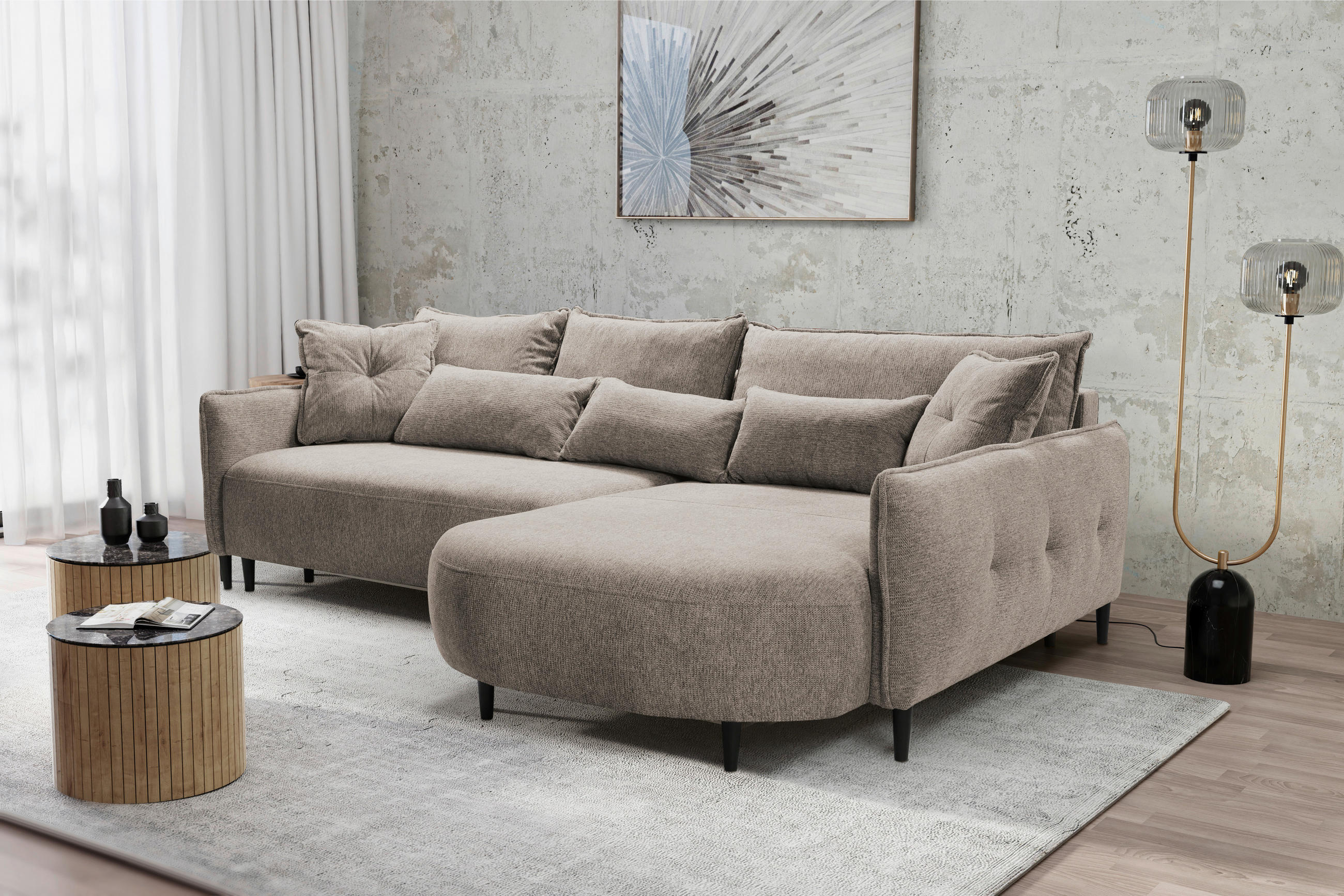 ECKSOFA Taupe Chenille  - Taupe/Schwarz, MODERN, Textil/Metall (285/200cm) - Carryhome