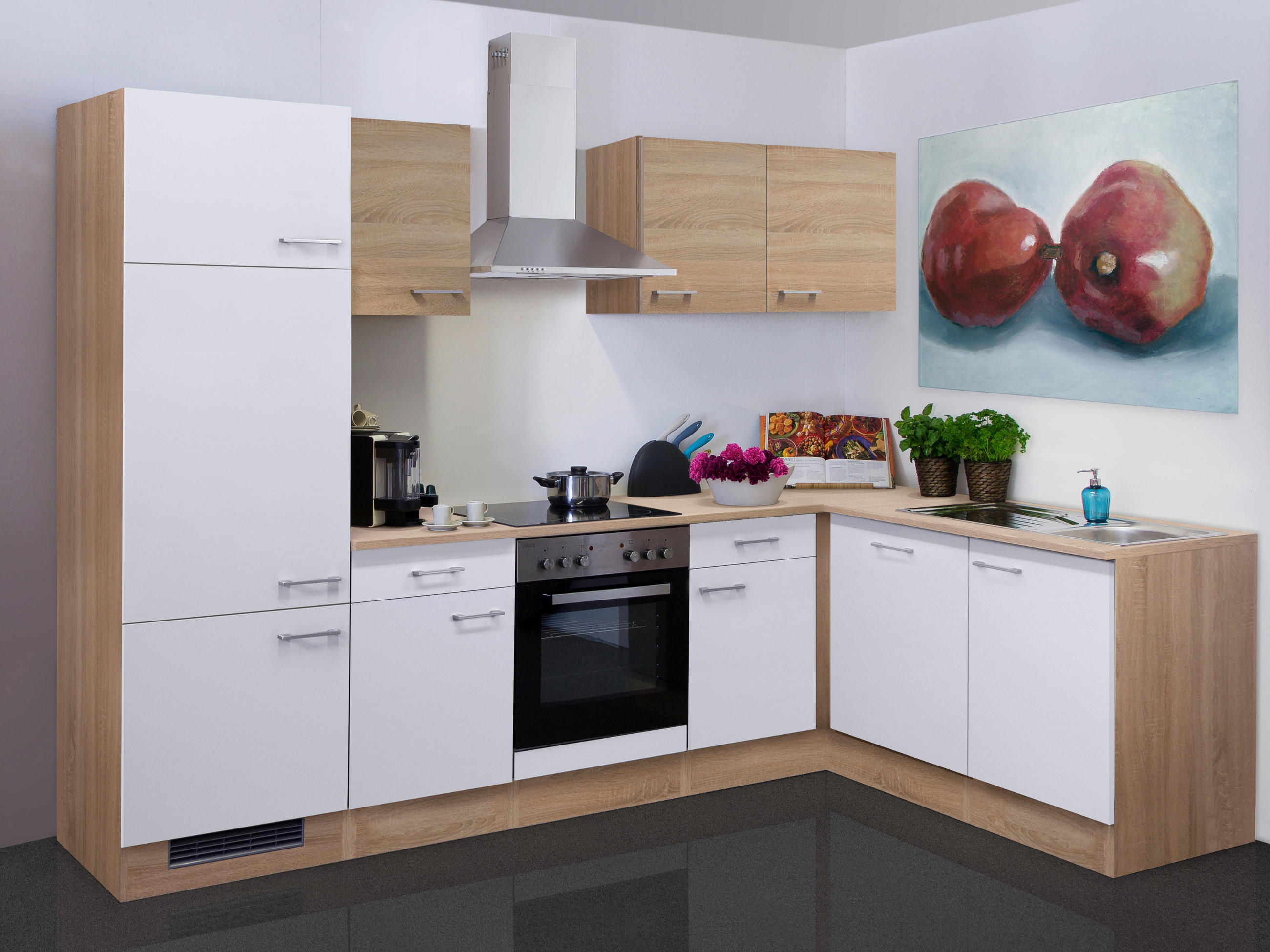 FlexWell Eckküche Weiß, Sonoma Eiche 280x170 cm