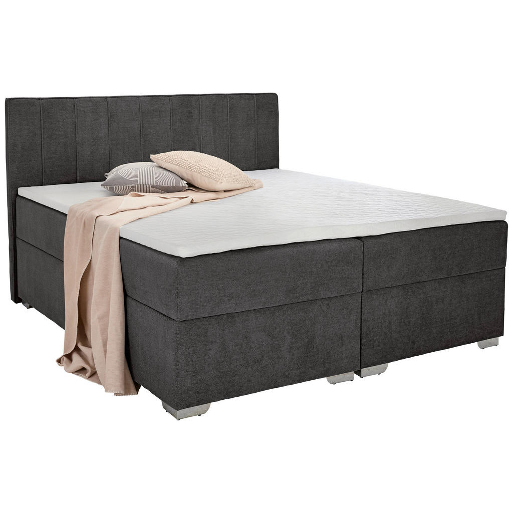Thumbnail - Boxxx Boxbett, Graphit, Textil, H3, Höhe ca. 24 cm, 140x200 cm, Bettkasten, gepolstertes Kopfteil, Topper durchgehend, i...
