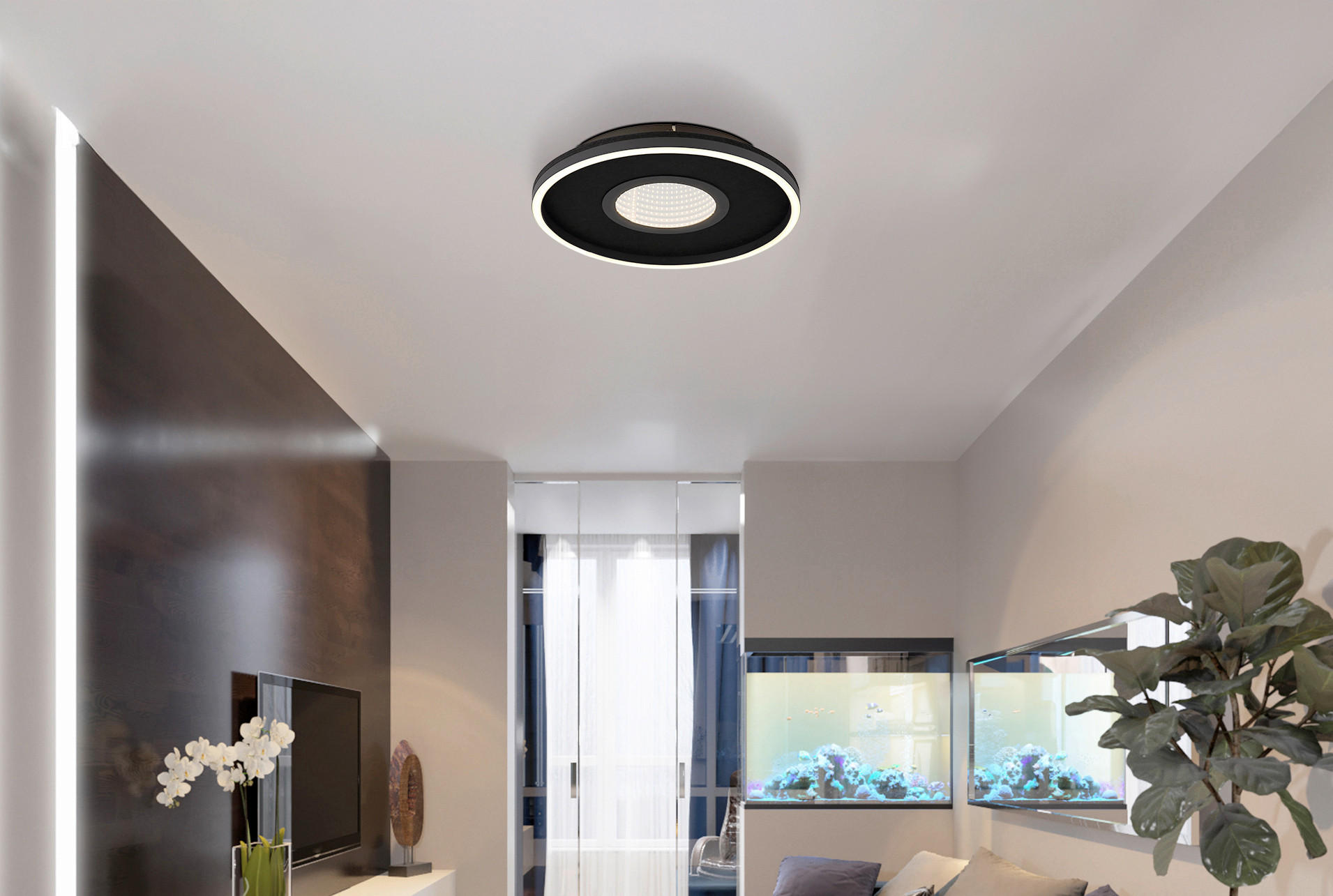 STROPNA LED-SVETILKA  EMORY //3000 K/230 V/ - črna/bela, Design, kovina/umetna masa (39,7/6,3cm) - Globo