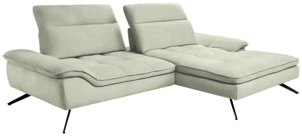 ECKSOFA in Webstoff Weiß  288/179-202 cm  - Schwarz/Weiß, Design, Textil/Metall (288/179-202cm) - Stylife