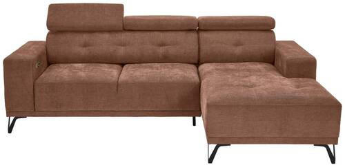 ECKSOFA Altrosa Chenille  - Schwarz/Altrosa, KONVENTIONELL, Textil/Metall (264/178cm) - Hom`in