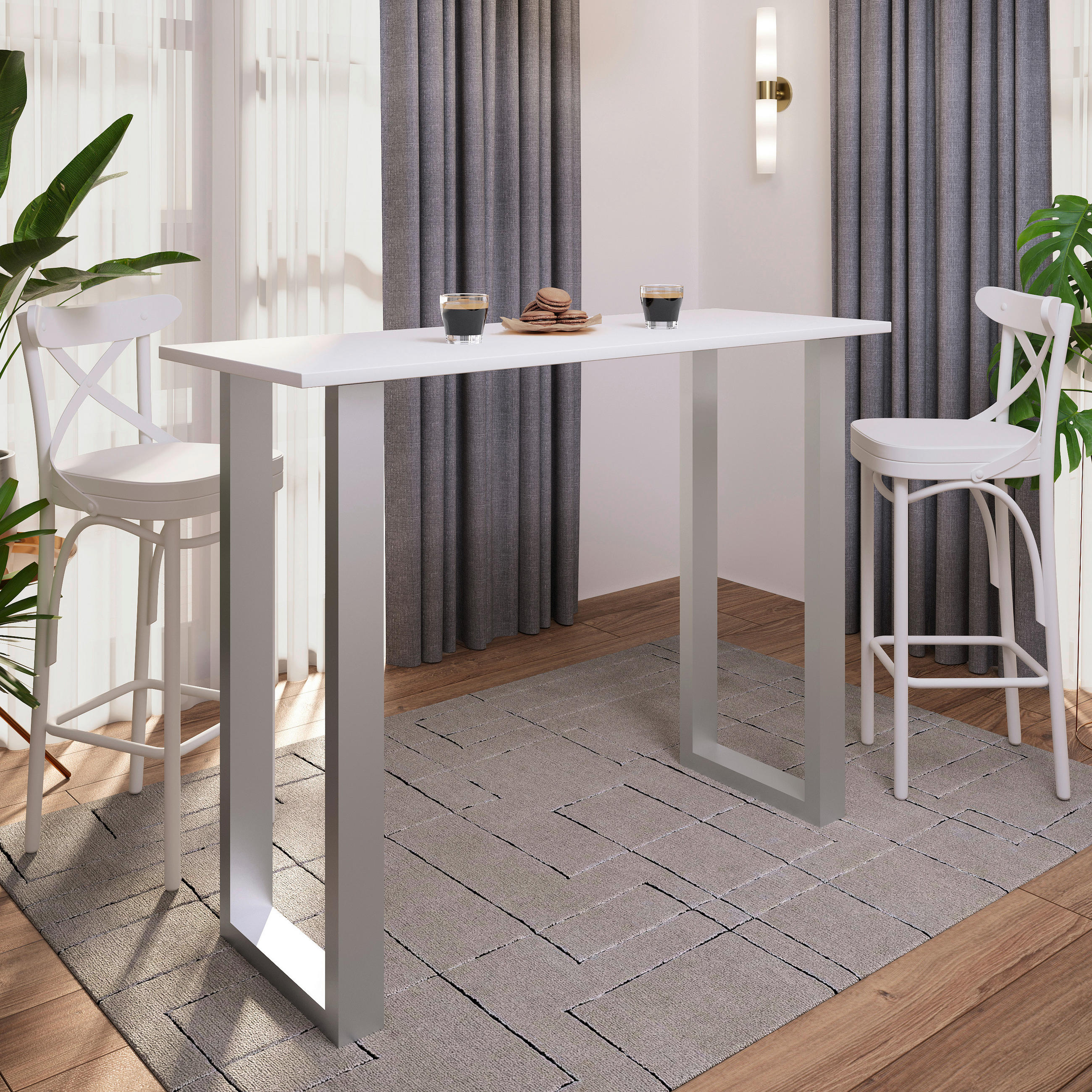 BARTISCH in Metall, Holzwerkstoff 140/102/50 cm   - Silberfarben/Weiß, KONVENTIONELL, Holzwerkstoff/Metall (140/102/50cm)