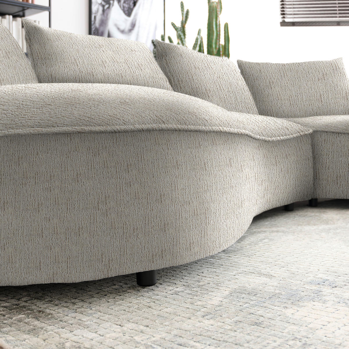 BIGSOFA in Chenille Greige  - Greige/Schwarz, Design, Kunststoff/Textil (322/82/154cm) - home24