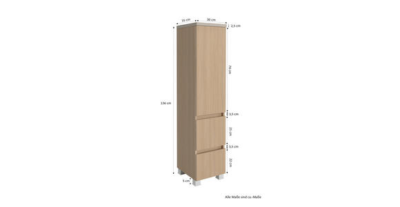 MIDISCHRANK 30/131/35 cm  - Sandfarben/Eichefarben, KONVENTIONELL, Holzwerkstoff/Kunststoff (30/131/35cm) - Xora