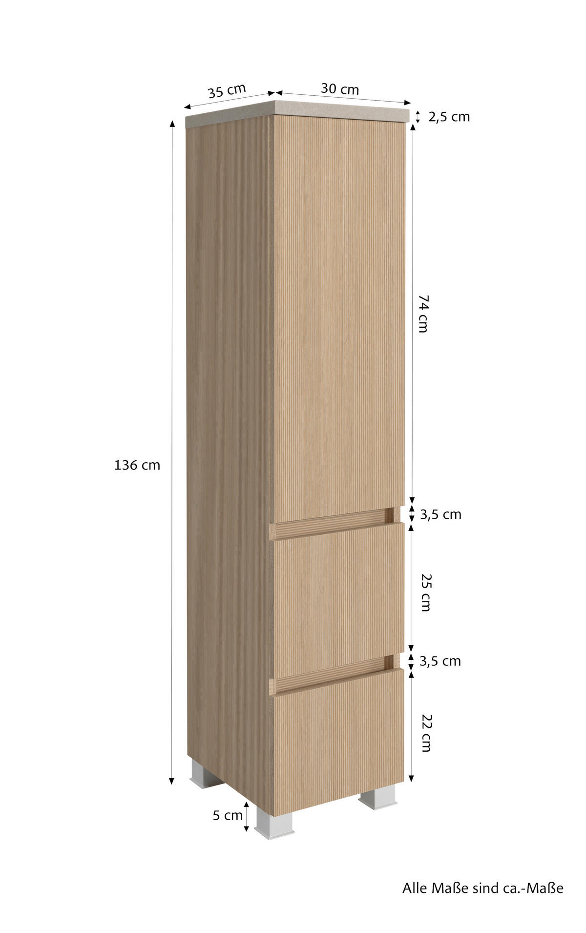 MIDISCHRANK 30/131/35 cm  - Sandfarben/Eichefarben, KONVENTIONELL, Holzwerkstoff/Kunststoff (30/131/35cm) - Xora