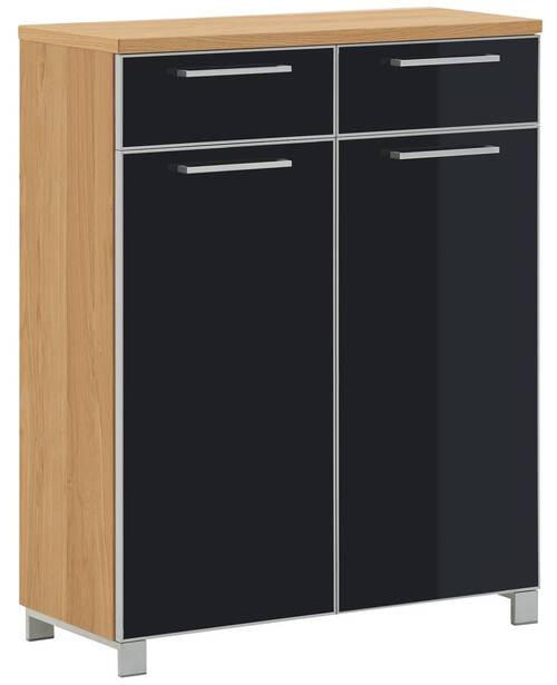 SCHUHSCHRANK Eiche furniert Anthrazit, Eichefarben - Chromfarben/Eichefarben, Design, Glas/Holz (84/108/37cm)