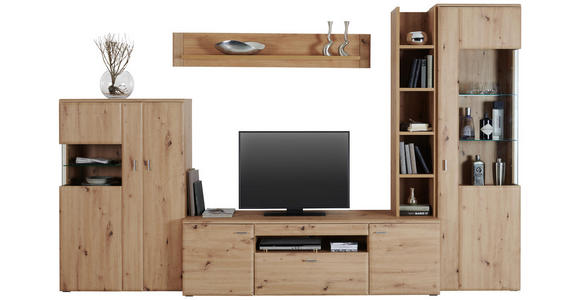 WOHNWAND in Eichefarben - Eichefarben/Alufarben, KONVENTIONELL, Glas/Holzwerkstoff (330/205/51cm) - Cantus