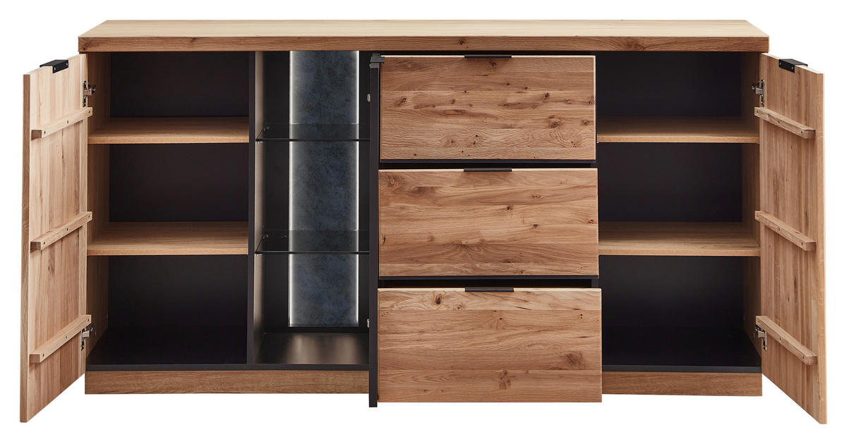 SIDEBOARD  180/93/48 cm 3 Schublade(n)  - Eiche Bianco/Anthrazit, Natur, Glas/Holz (180/93/48cm) - Linea Natura