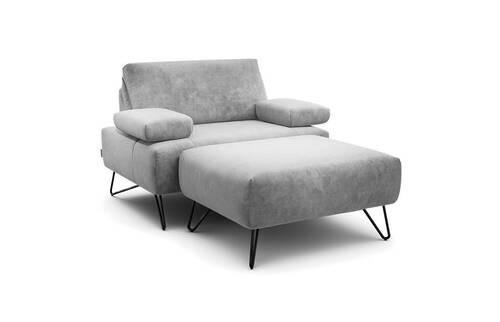 SESSELSET in Samt Hellgrau  - Hellgrau/Schwarz, Design, Textil/Metall (114-142/85/86-94cm) - SENSOO