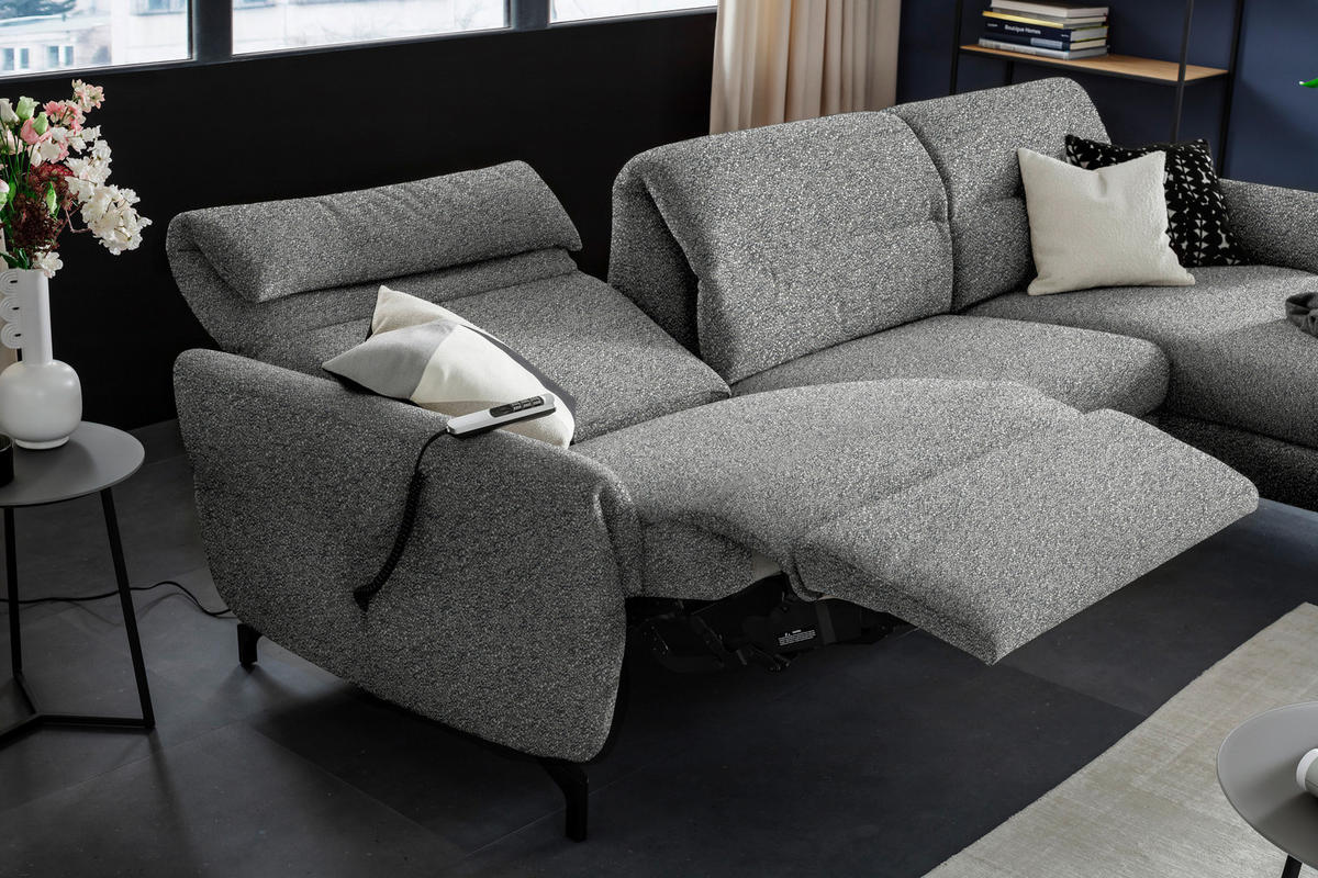 ECKSOFA in Chenille Grau  299/187 cm  - Schwarz/Grau, Design, Textil/Metall (299/187cm) - Schöner Wohnen
