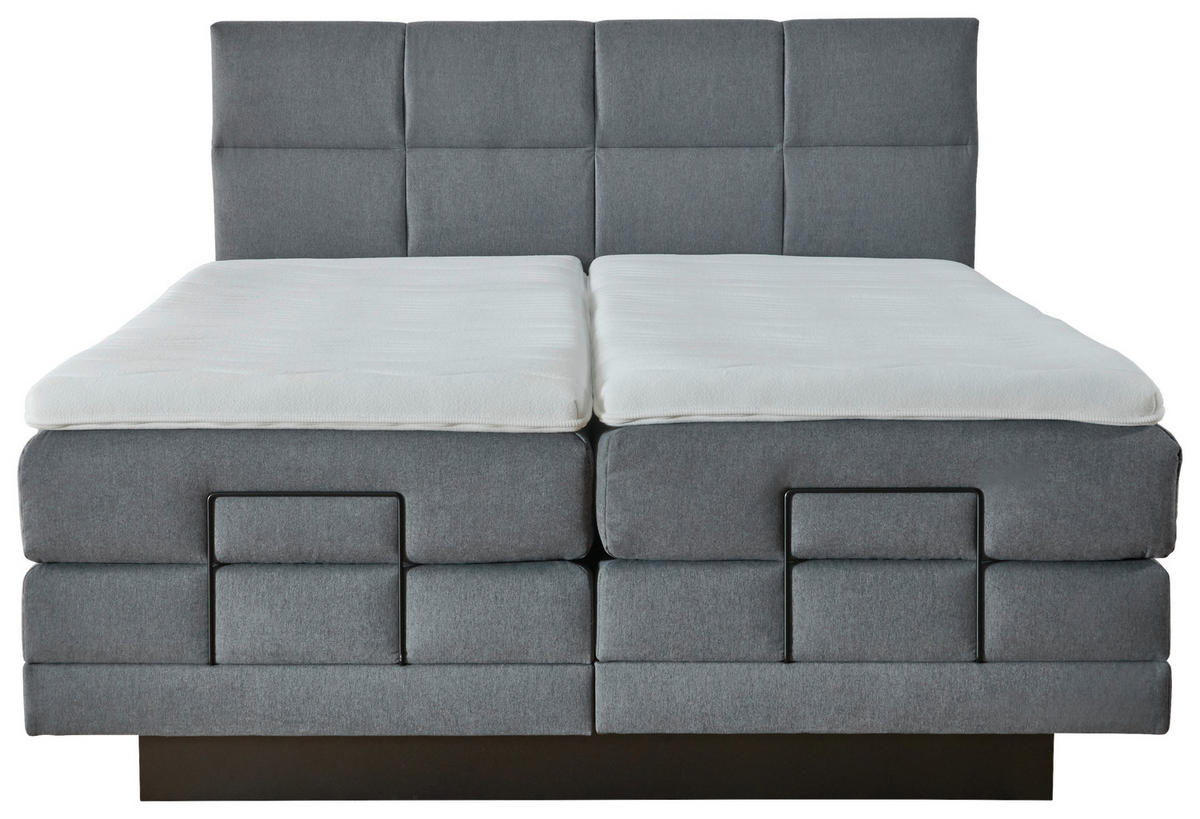 BOXSPRINGBETT 180/200 cm,  in Grau, Matratze, gepolstertes Kopfteil, Topper, motorische Verstellbarkeit, H3 + H4 = fest + sehr fest  - Schwarz/Grau, MODERN, Holzwerkstoff/Kunststoff (180/200cm) - Beldomo - Sleep