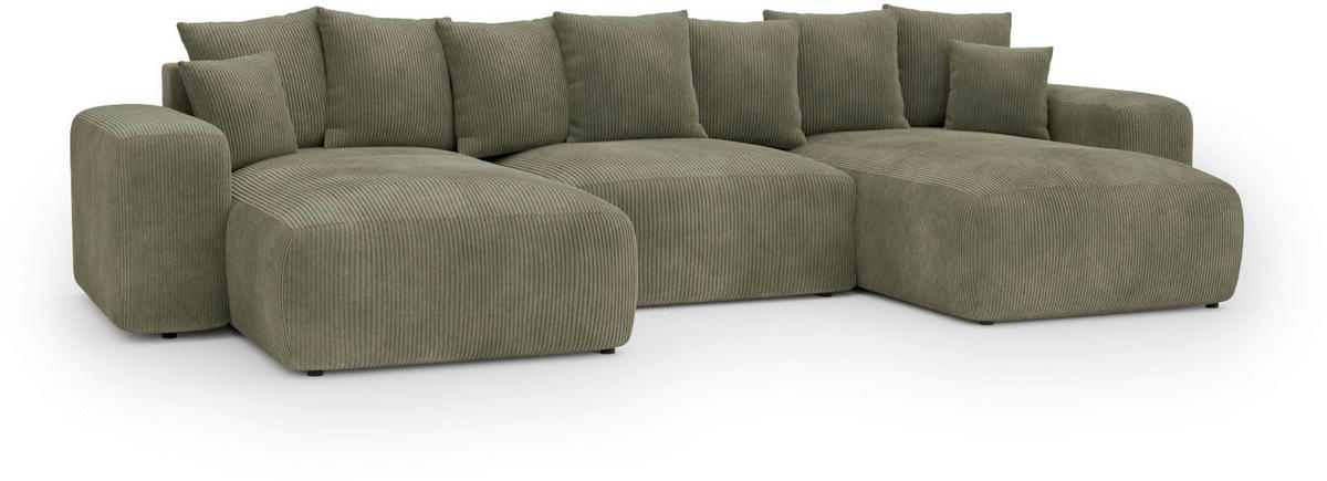 WOHNLANDSCHAFT Dunkelgrün Cord  - Dunkelgrün/Schwarz, Basics, Kunststoff/Textil (176/364/176cm) - Lomoco
