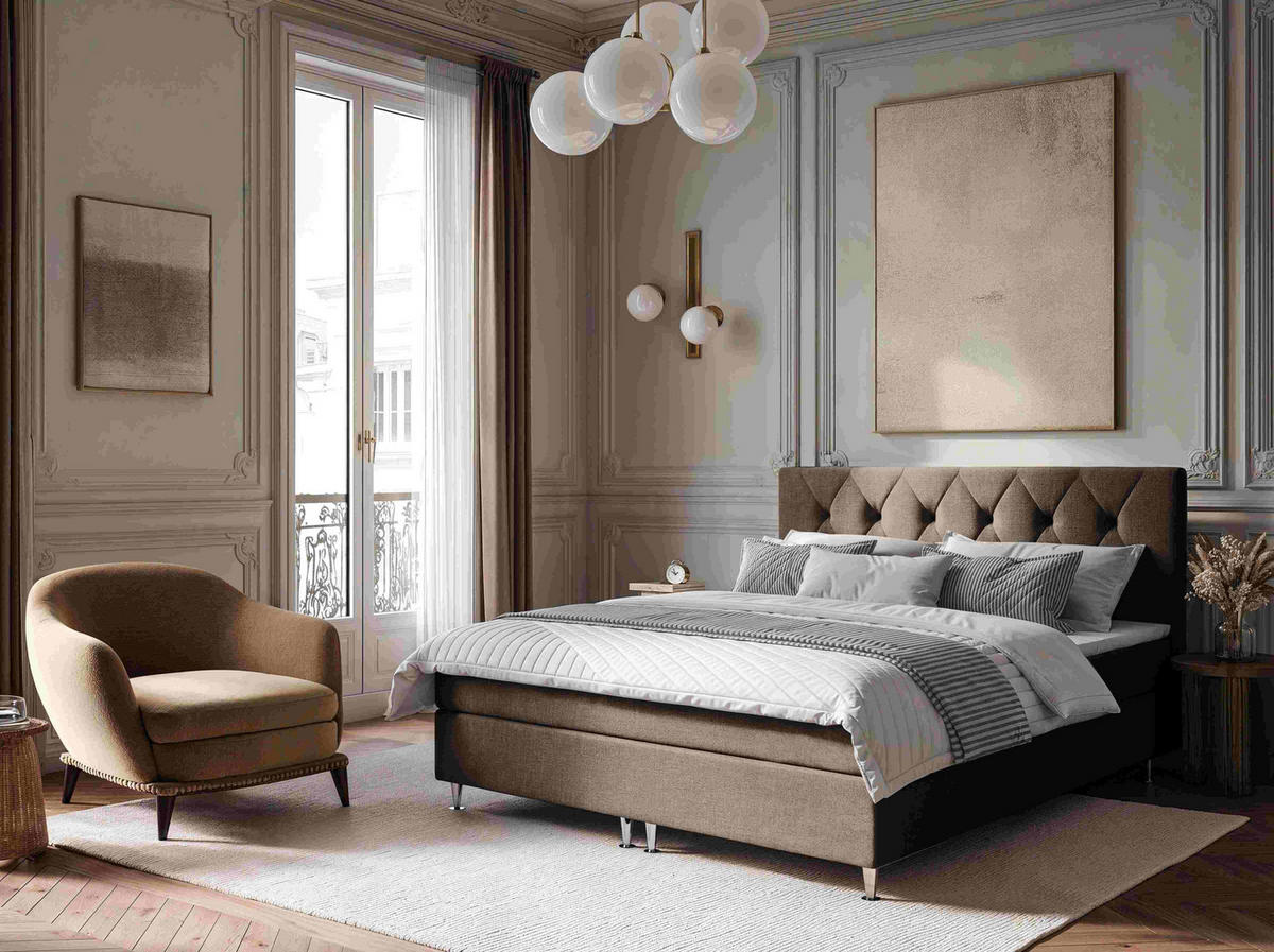 BOXSPRINGBETT 140/200 cm  in Graubraun  - Graubraun/Silberfarben, KONVENTIONELL, Textil/Metall (140/200cm) - Chameo