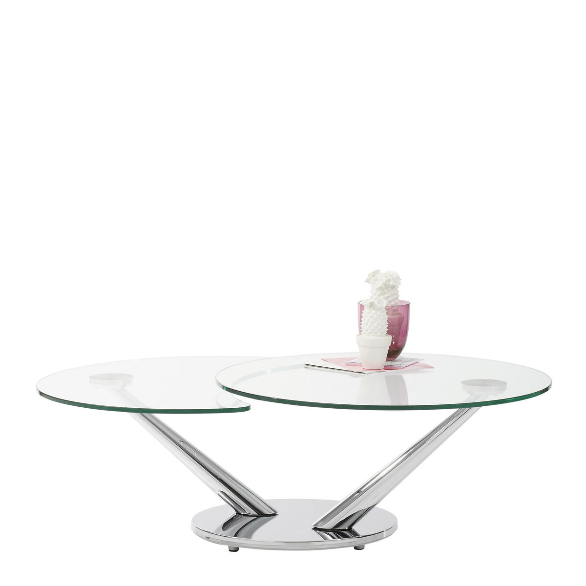 COUCHTISCHE Klarglas Klarglas 80(128)/80/40 cm rund Chromfarben  - Chromfarben, Design, Glas/Metall (80(128)/80/40cm) - Naos