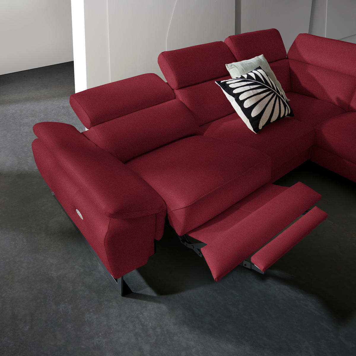 ECKSOFA in Echtleder Rot  - Rot/Schwarz, Design, Leder/Metall (225/281cm) - Celina Home