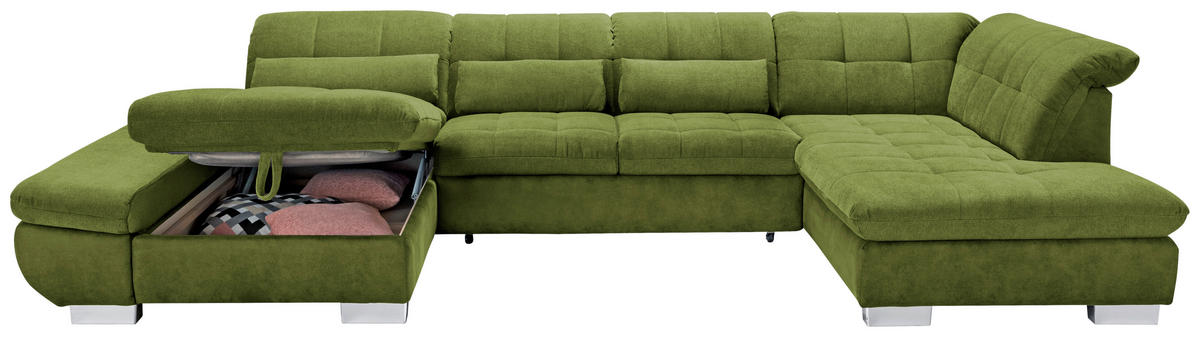 WOHNLANDSCHAFT in Mikrofaser Grün  - Chromfarben/Grün, Design, Kunststoff/Textil (204/350/211cm) - Xora