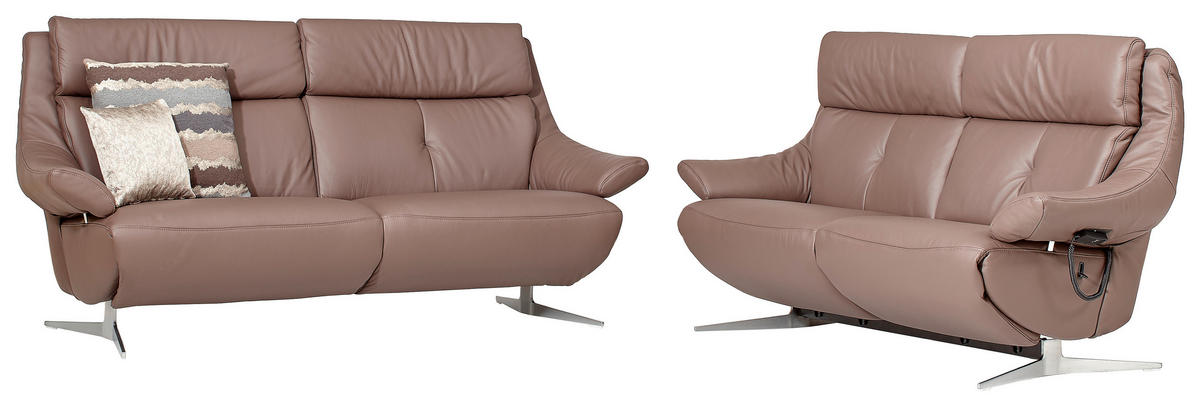 SITZGARNITUR Braun Echtleder  - Edelstahlfarben/Braun, KONVENTIONELL, Leder/Metall (222/106/92cm) - Himolla Komfortklass