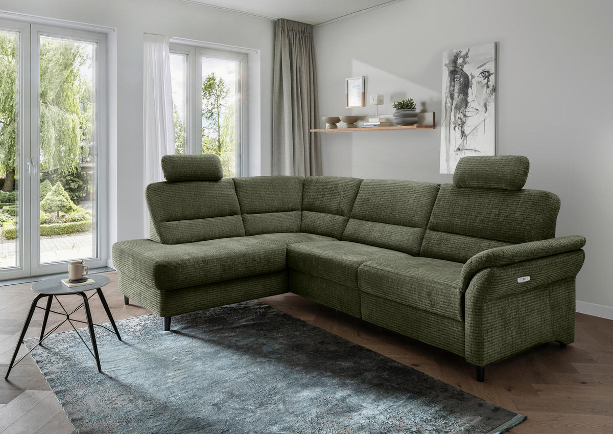ECKSOFA in Mikrofaser Olivgrün  - Schwarz/Olivgrün, Modern, Holz/Textil (190/266cm) - Livetastic