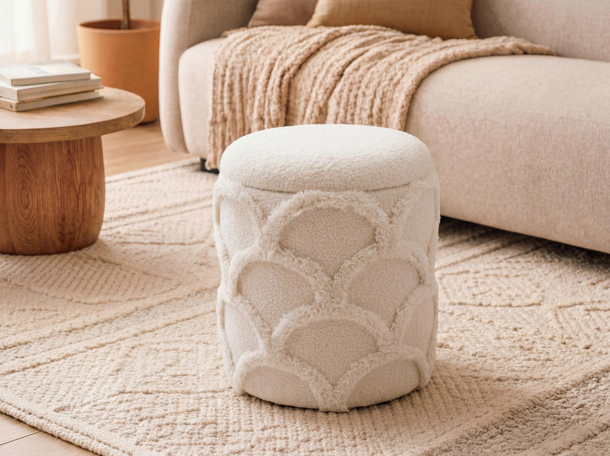 HOCKER Textil Creme  - Creme, Design, Textil (40/45/40cm) - Livetastic