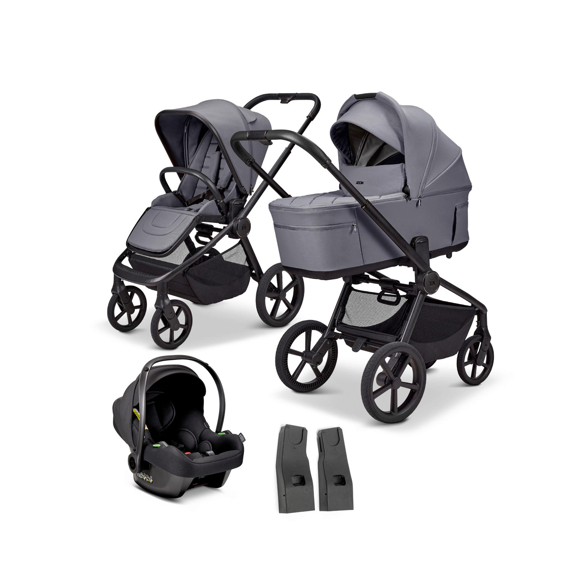 KINDERWAGENSET  SET Resea Fold  graphite  - Hellgrau/Schwarz, Basics, Textil/Metall (116/57/94cm) - Moon