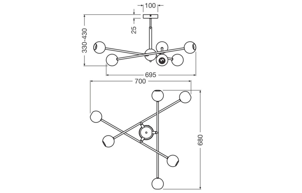 DECKENLEUCHTE 70/68/43 cm   - Design, Metall (70/68/43cm) - Osram
