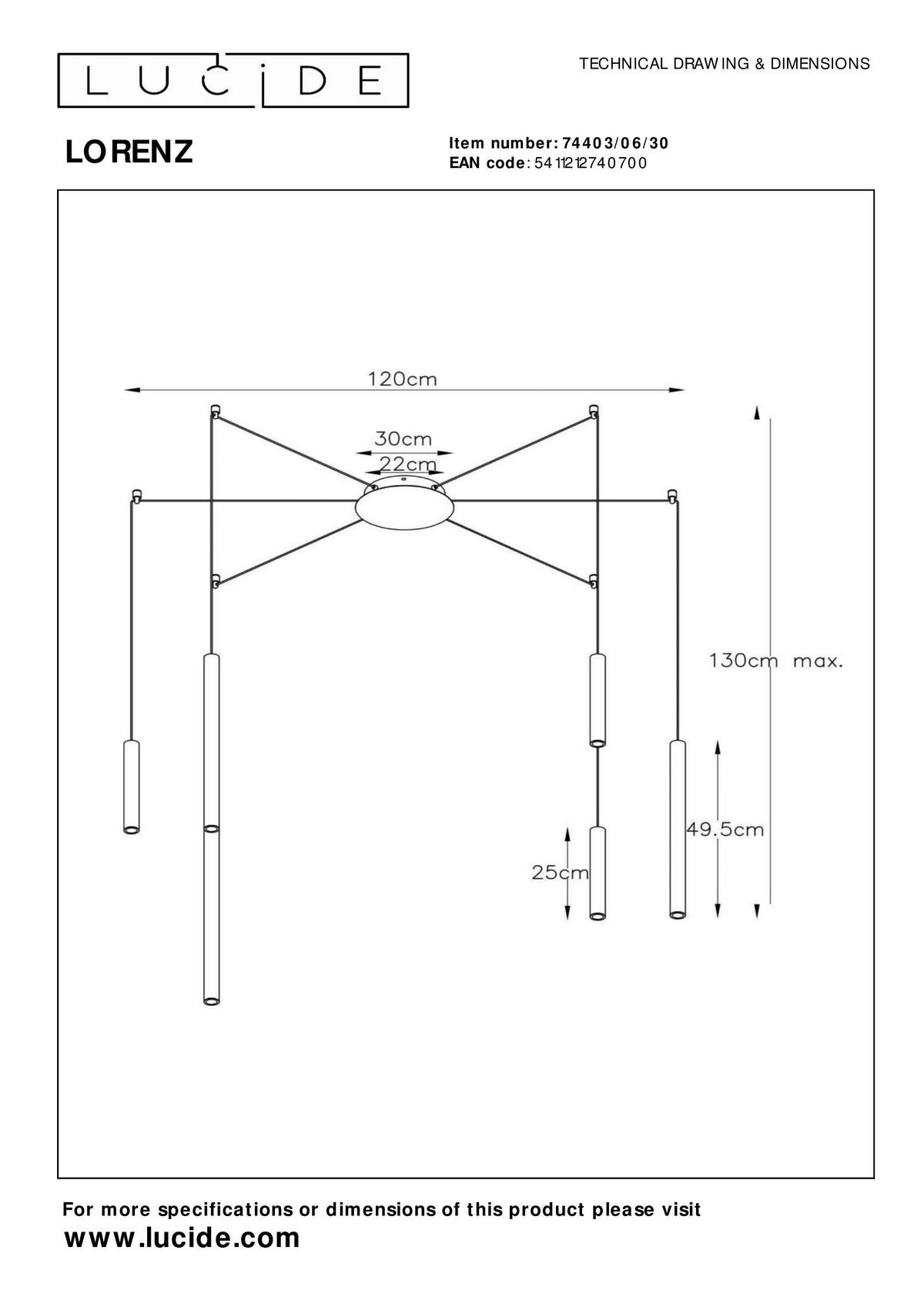 PENDELLEUCHTE 125/90/150 cm  - KONVENTIONELL (125/90/150cm) - Lucide