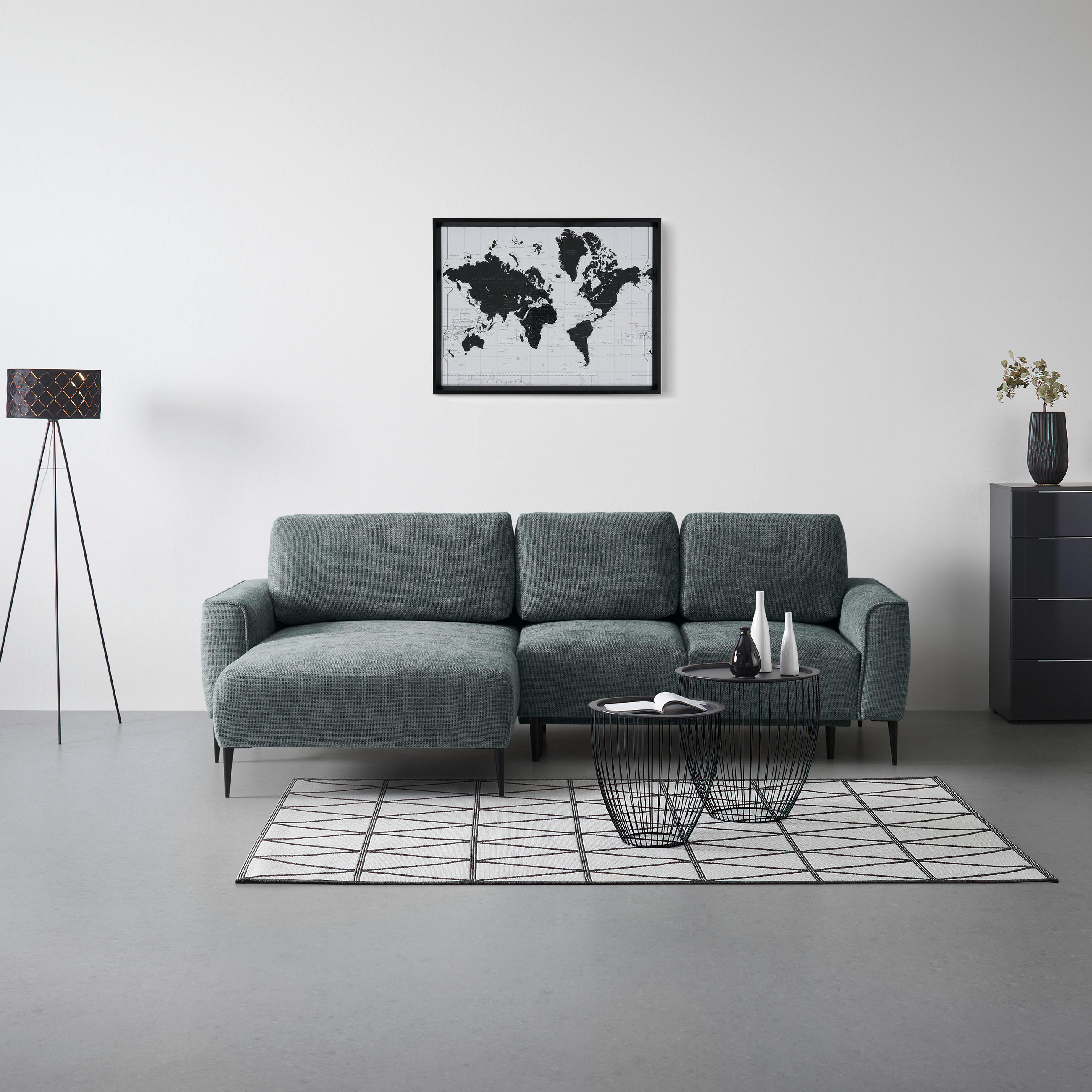 HÖRNSOFFA i vävt tyg mörkgrön  - svart/mörkgrön, Modern, metall/textil (164/255cm) - MID.YOU