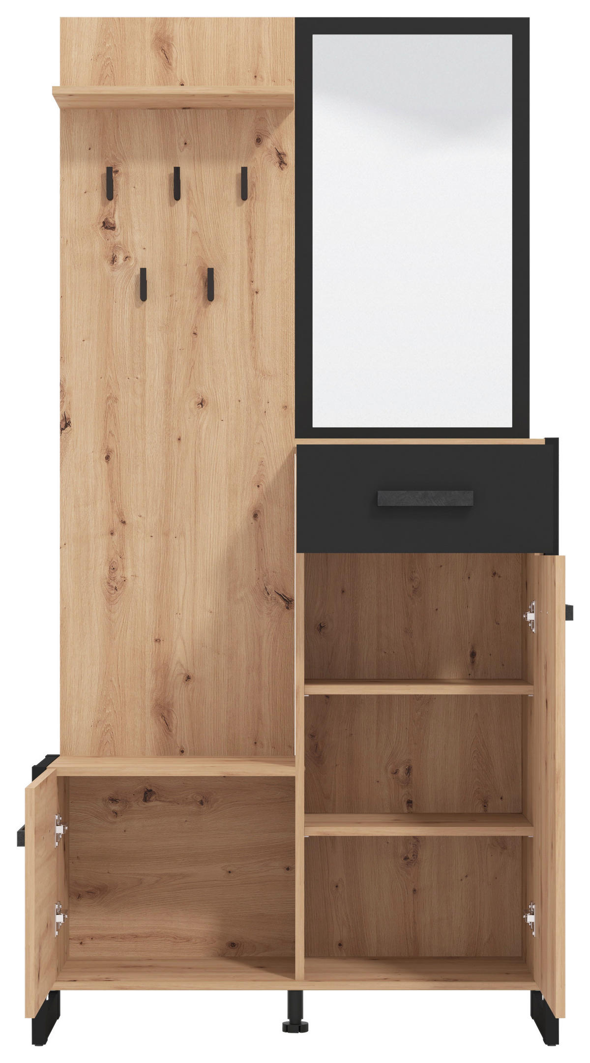 GARDEROBE  in 89,7/190,5/33,2 cm  - Schwarz/Eiche Artisan, MODERN, Holzwerkstoff (89,7/190,5/33,2cm) - Carryhome