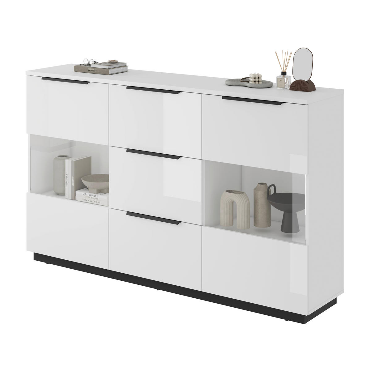 HIGHBOARD Tuluza 180/109,2/40,5 cm 3 Schublade(n)  - Weiss Hochglanz/Weiss, Design, Glas/Holzwerkstoff (180/109,2/40,5cm) - MID.YOU