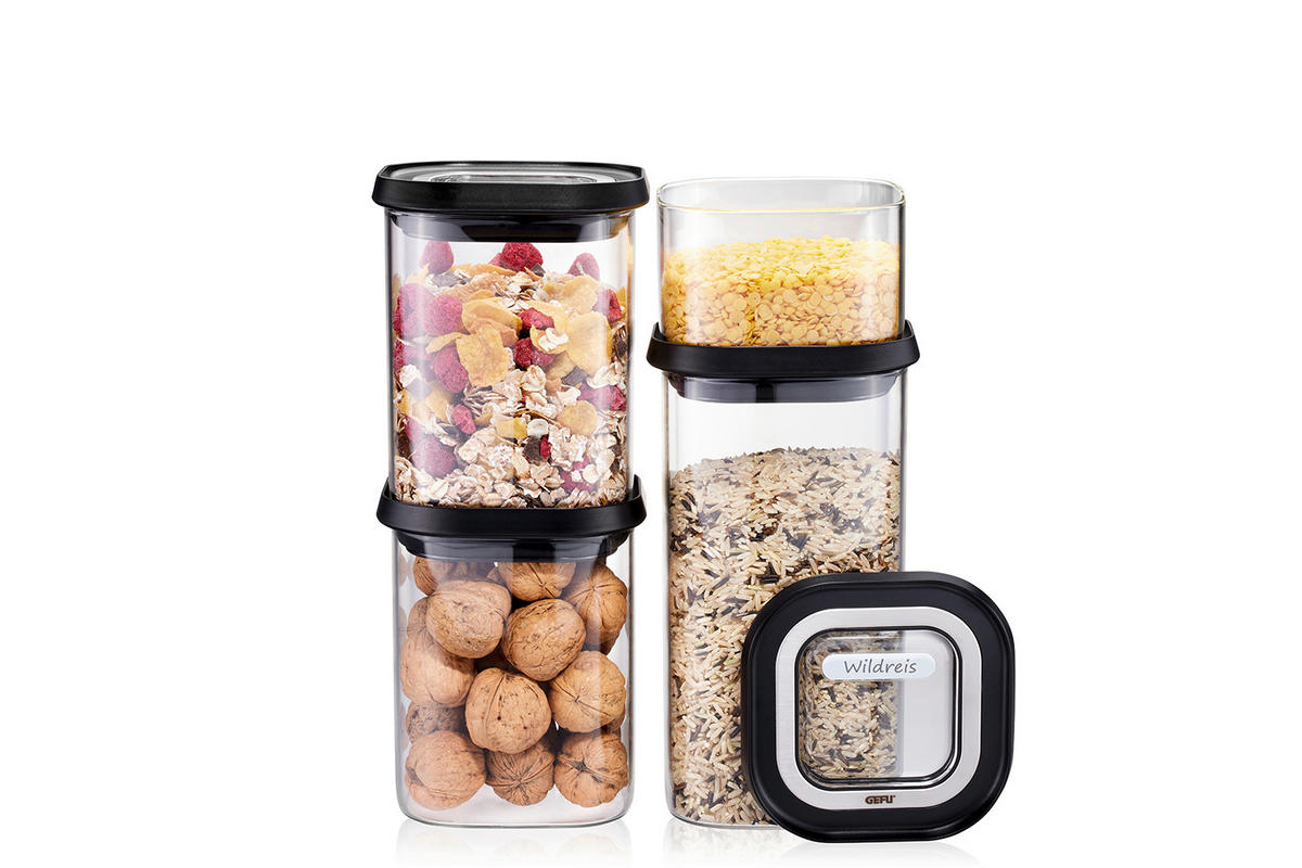 FÖRVARINGSBURK 0,4 l  - stålfärgad/svart, Basics, metall/glas (22,2/11,5/26,3cm) - Gefu