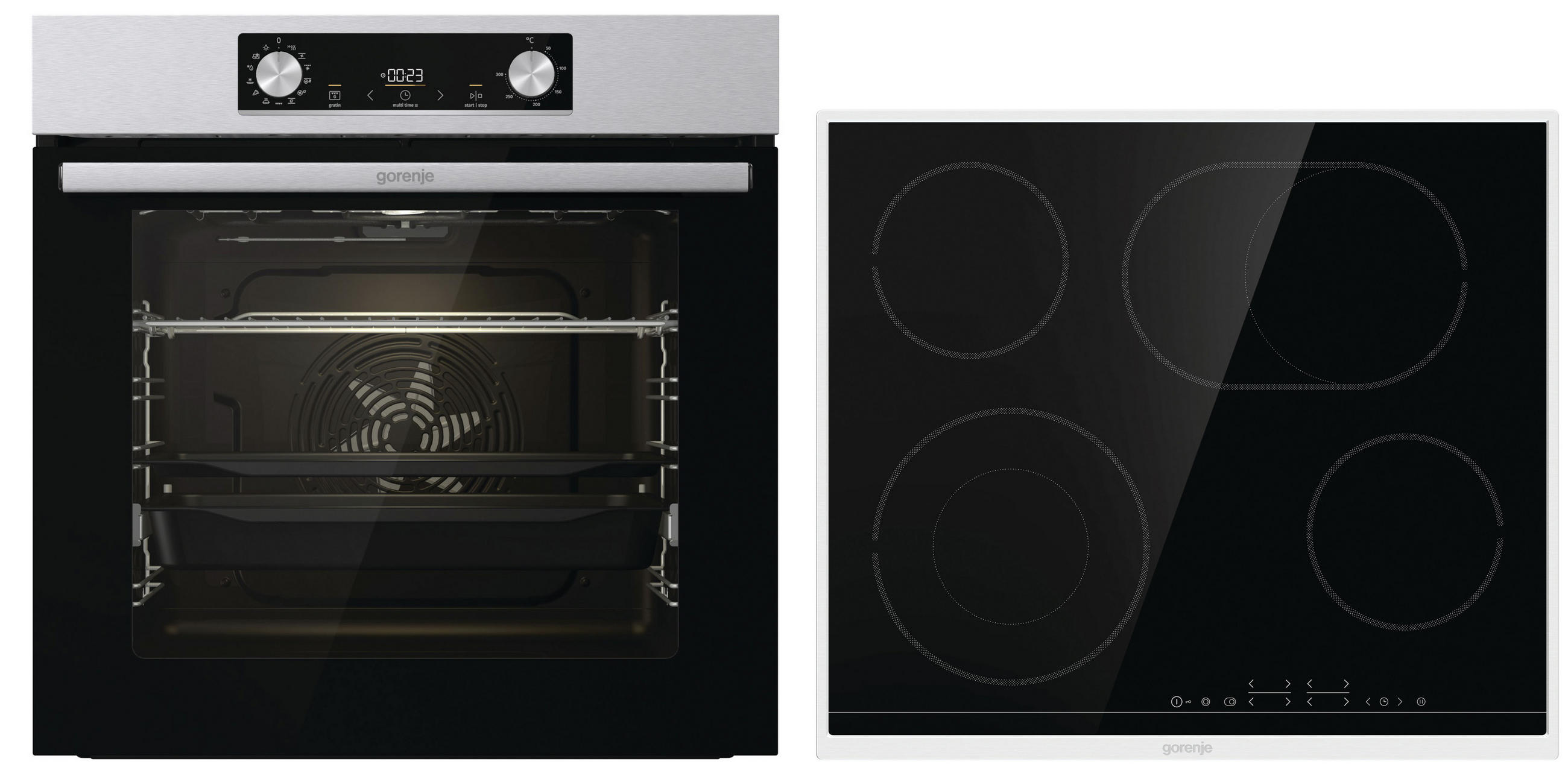 BACKOFENSET 738882  - Edelstahlfarben/Schwarz, Basics, Glas/Metall (59,5/59,5/56,4cm) - Gorenje