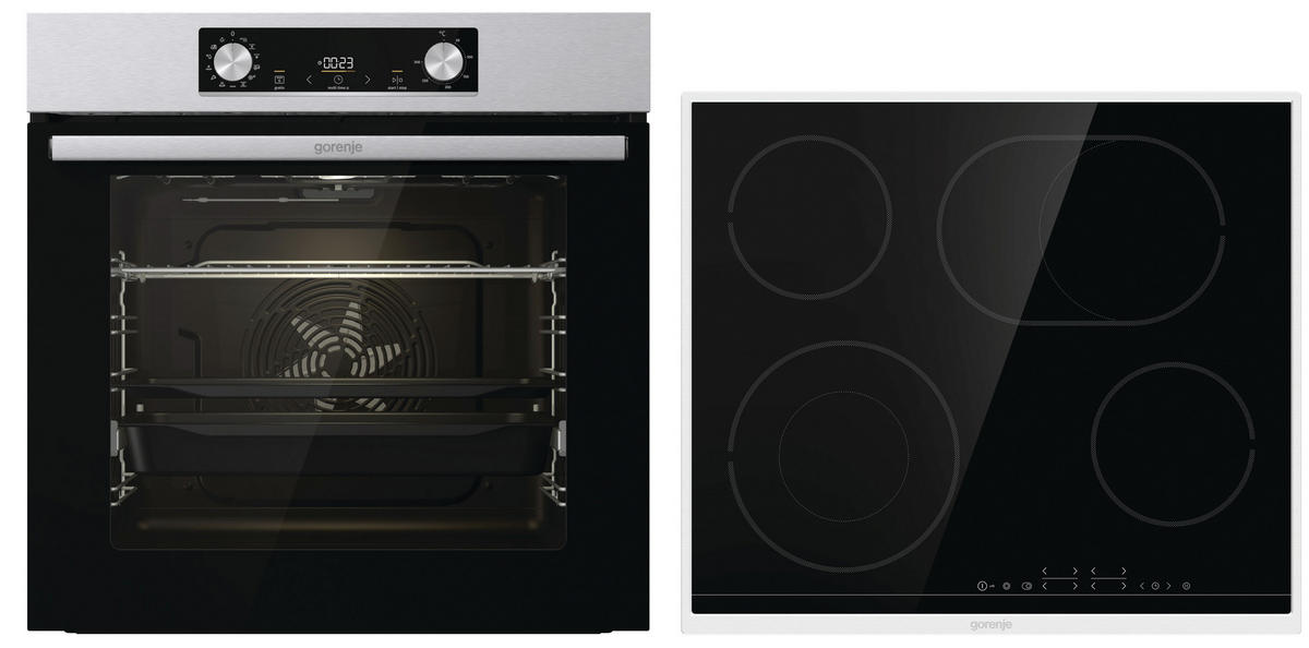 BACKOFENSET 738882  - Edelstahlfarben/Schwarz, Basics, Glas/Metall (59,5/59,5/56,4cm) - Gorenje