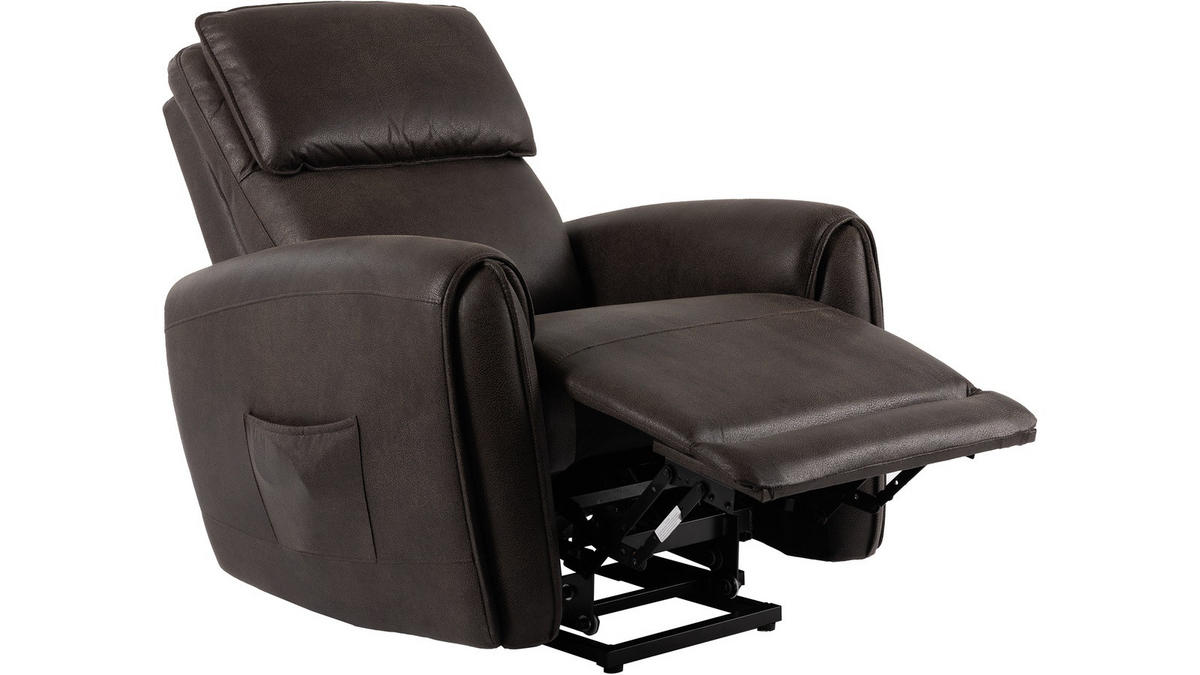 RELAXFÅTÖLJ i trä, metall, textil mörkbrun  - mörkbrun, Klassisk, metall/trä (105/91/97cm) - Best Price