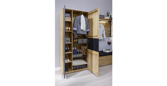 GARDEROBENSCHRANK 88,5/196/39 cm  - Eichefarben/Anthrazit, Natur, Glas/Holz (88,5/196/39cm) - Valnatura