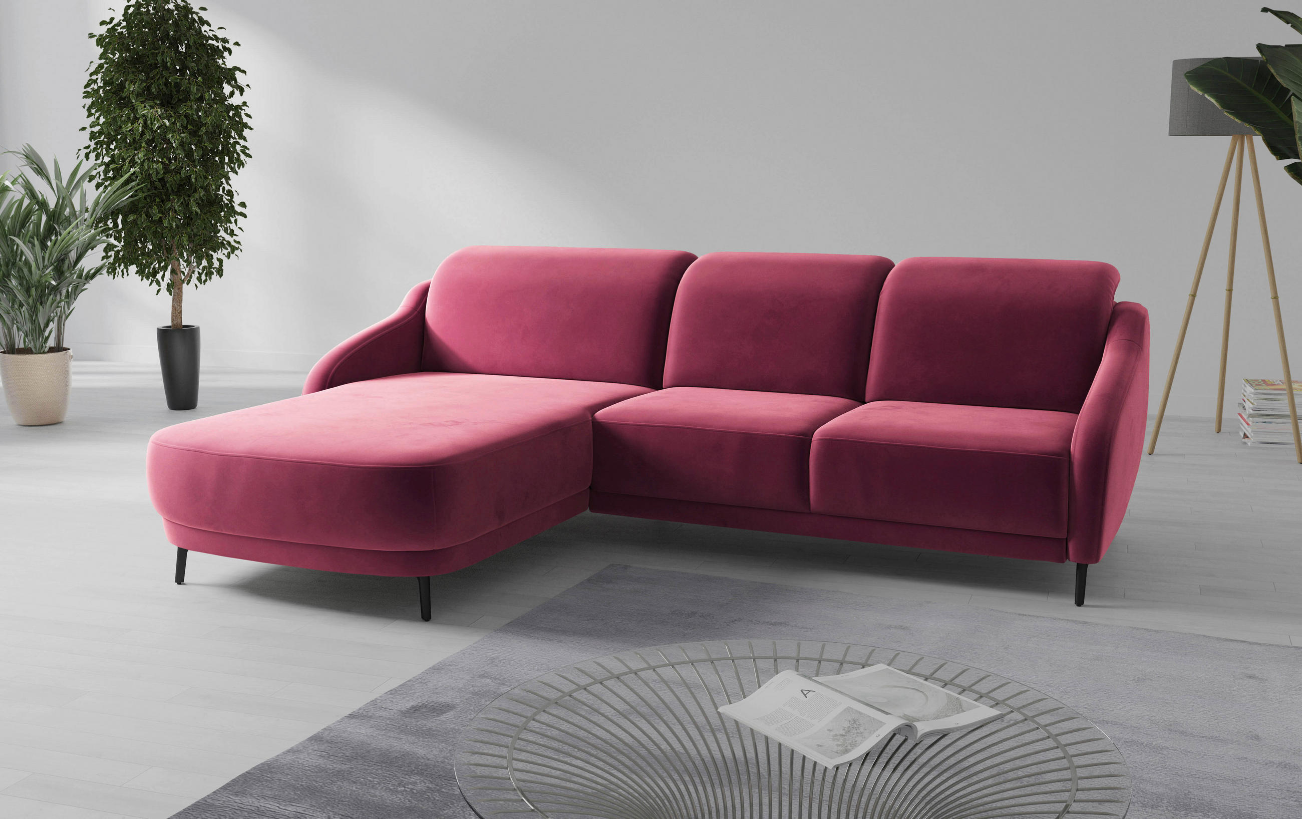 ECKSOFA BLUES V Aubergine Samt  - Aubergine/Schwarz, MODERN, Textil/Metall (191/271cm) - Sit & More